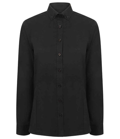 Henbury Ladies Modern Long Sleeve Regular Fit Oxford Shirt in Black