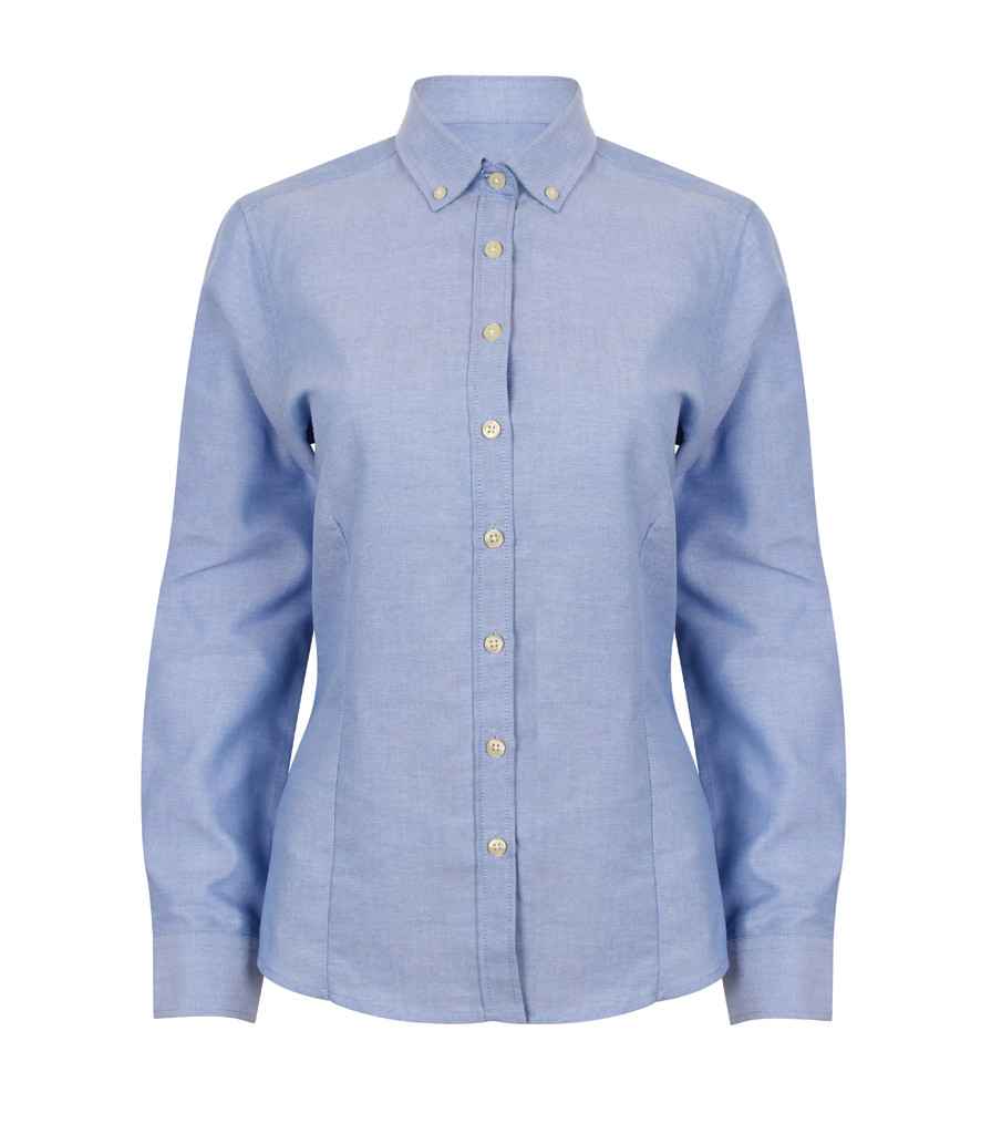 Henbury Ladies Modern Long Sleeve Regular Fit Oxford Shirt in Blue