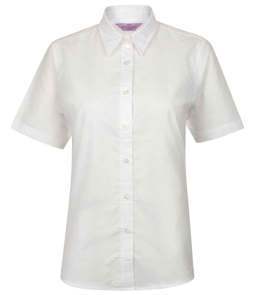 Henbury Ladies Short Sleeve Classic Oxford Shirt in White