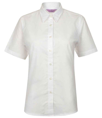 Henbury Ladies Short Sleeve Classic Oxford Shirt in White