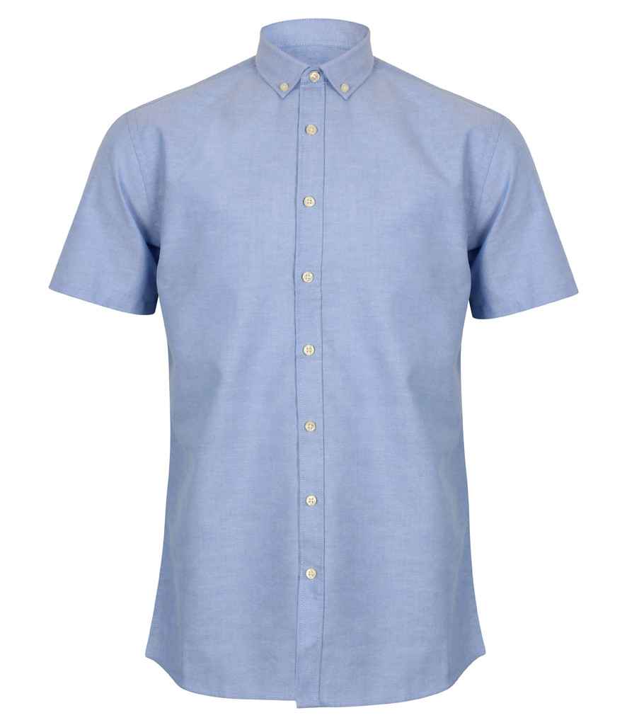 Henbury Henbury Modern Short Sleeve Regular Fit Oxford Shirt Blue