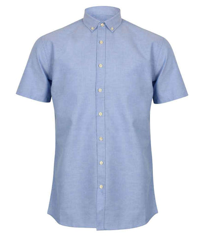 Henbury Henbury Modern Short Sleeve Regular Fit Oxford Shirt Blue