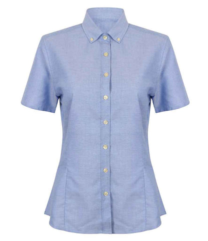 Henbury Henbury Ladies Modern Short Sleeve Regular Fit Oxford Shirt Blue