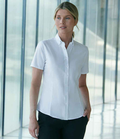 Henbury Henbury Ladies Modern Short Sleeve Regular Fit Oxford Shirt White