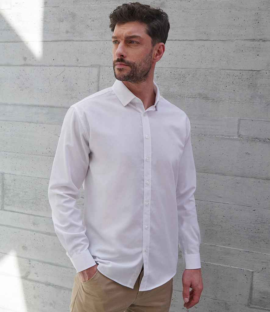 Henbury Henbury Long Sleeved Cotton Feel Coolplus® Shirt White