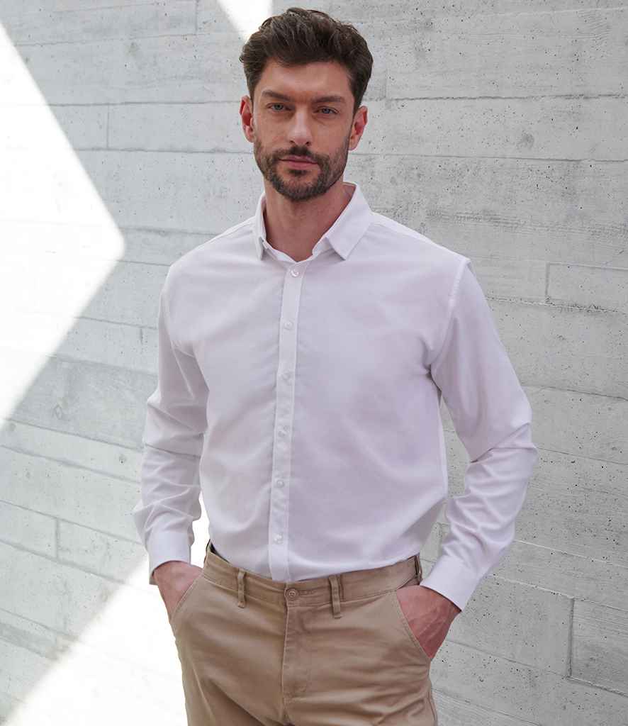 Henbury Henbury Long Sleeved Cotton Feel Coolplus® Shirt White