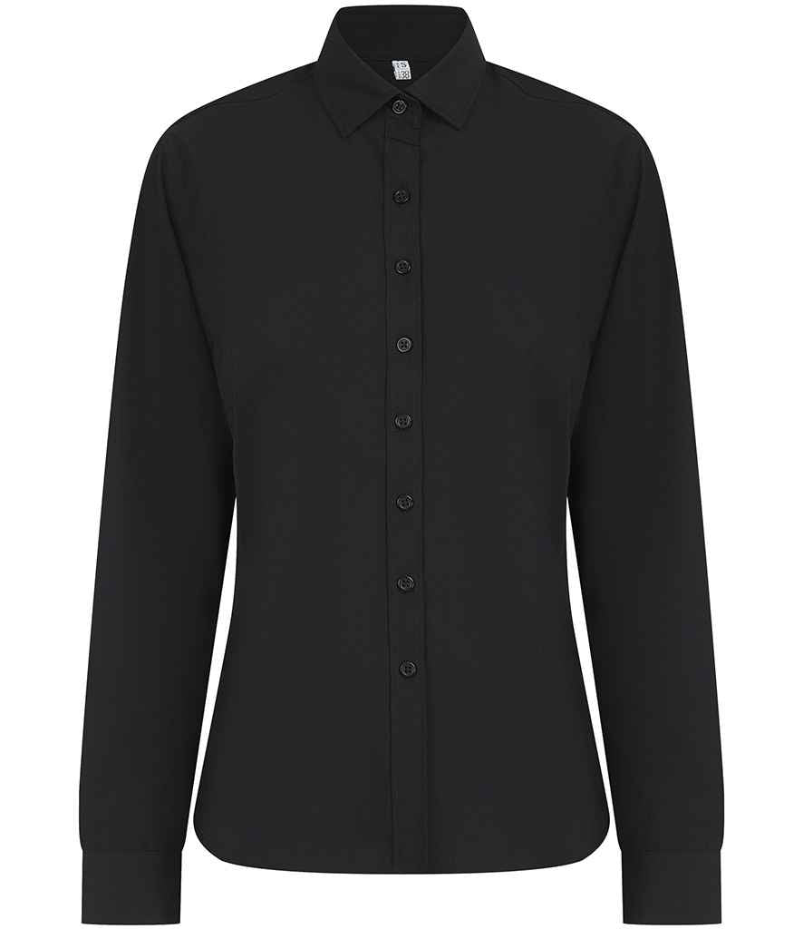 Henbury Ladies Long Sleeved Cotton Feel Coolplus® Shirt in Black
