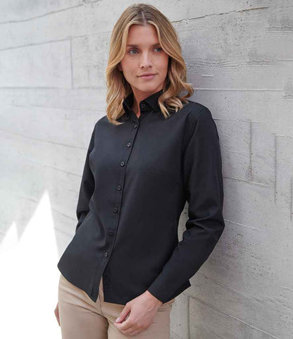 Henbury Henbury Ladies Long Sleeved Cotton Feel Coolplus® Shirt Black