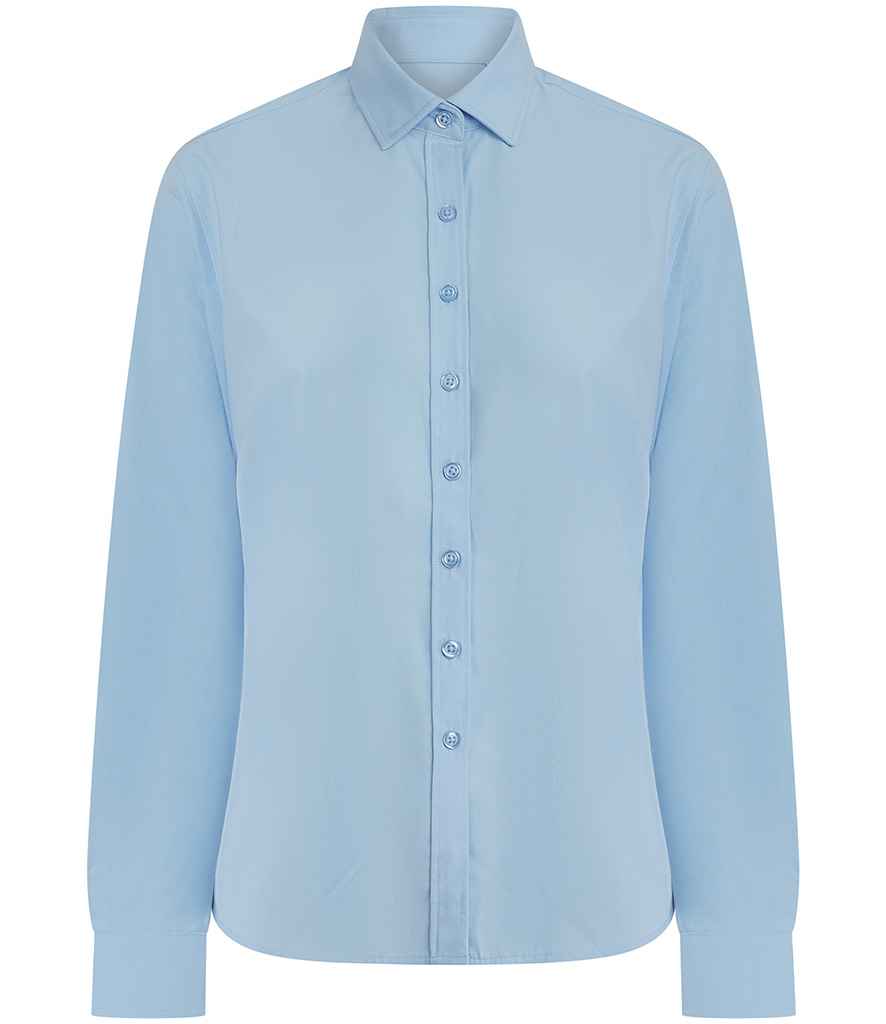 Henbury Ladies Long Sleeved Cotton Feel Coolplus® Shirt in Light Blue