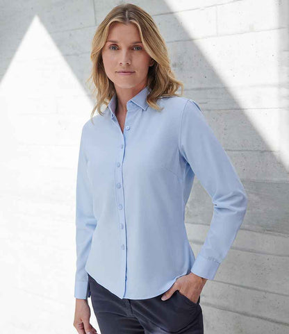 Henbury Henbury Ladies Long Sleeved Cotton Feel Coolplus® Shirt Light Blue