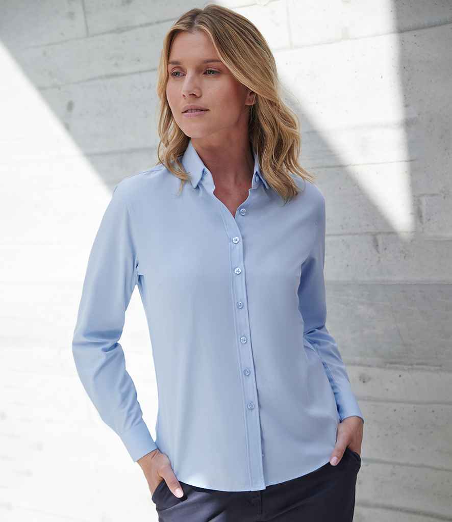 Henbury Henbury Ladies Long Sleeved Cotton Feel Coolplus® Shirt Light Blue