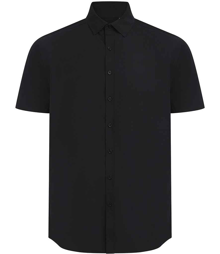 Henbury Short Sleeved Cotton Feel Coolplus® Shirt in Black