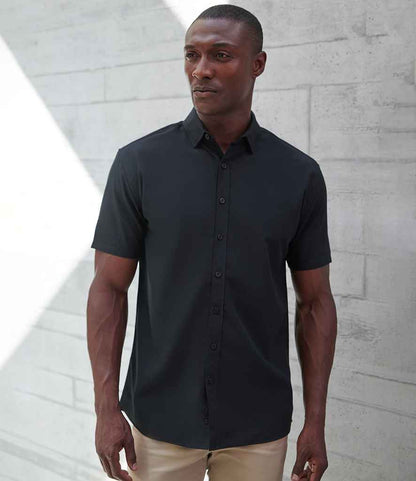 Henbury Henbury Short Sleeved Cotton Feel Coolplus® Shirt Black