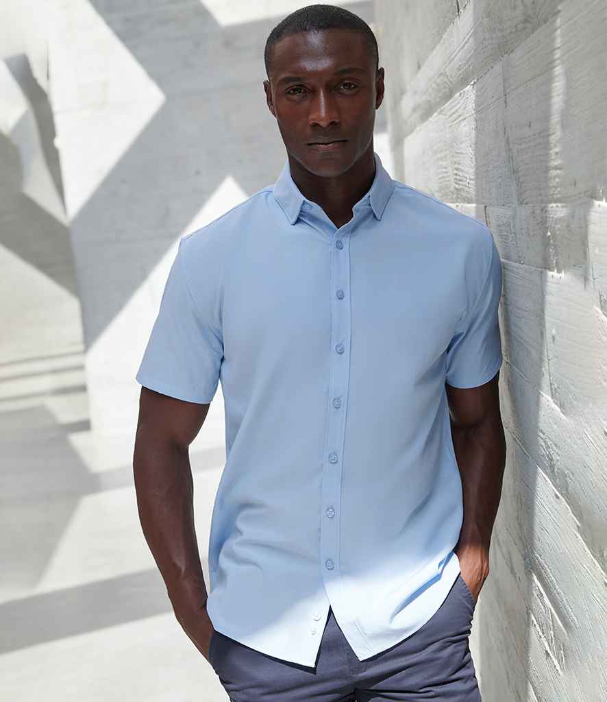 Henbury Henbury Short Sleeved Cotton Feel Coolplus® Shirt Light Blue
