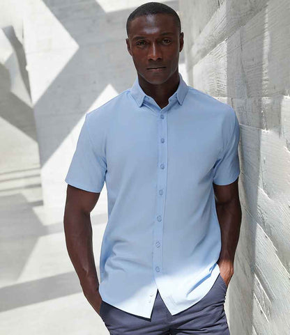 Henbury Henbury Short Sleeved Cotton Feel Coolplus® Shirt Light Blue