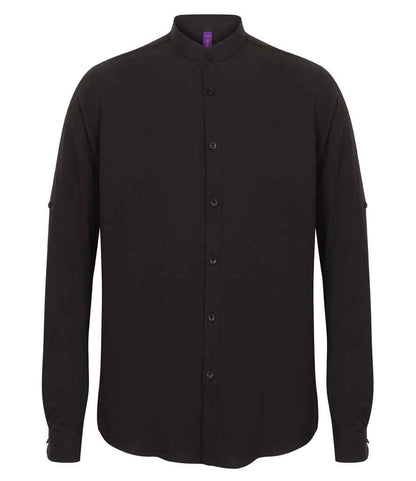 Henbury Henbury Mandarin Roll Sleeve Anti-Bac Wicking Shirt Black