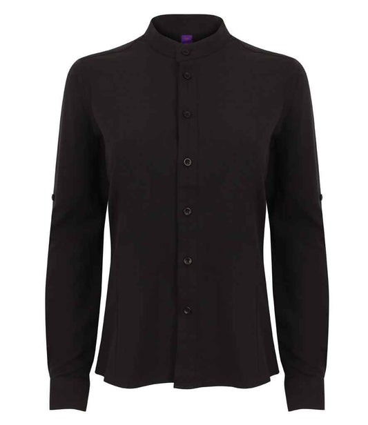 Henbury Henbury Ladies Mandarin Roll Sleeve Anti-Bac Wicking Shirt