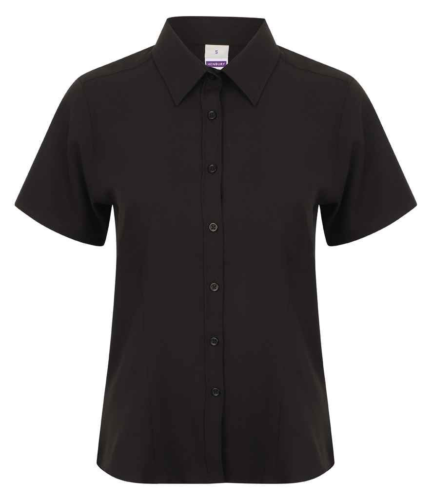 Henbury Ladies Short Sleeve Wicking Shirt in Black