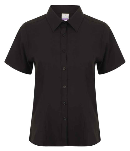 Henbury Ladies Short Sleeve Wicking Shirt in Black
