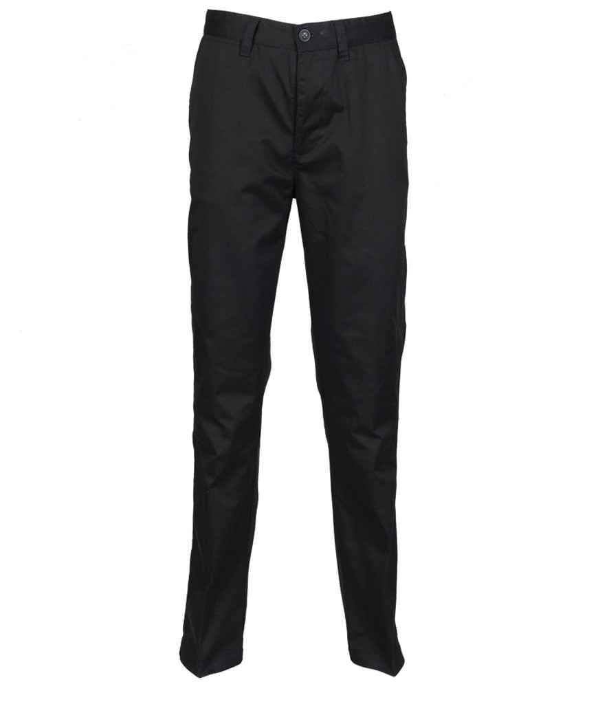 Henbury 65/35 Flat Fronted Chino Trousers in Black