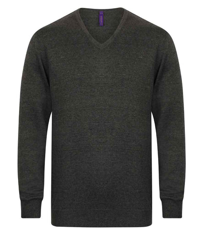 Henbury Lightweight Cotton Acrylic V Neck Sweater in Grey Marl
