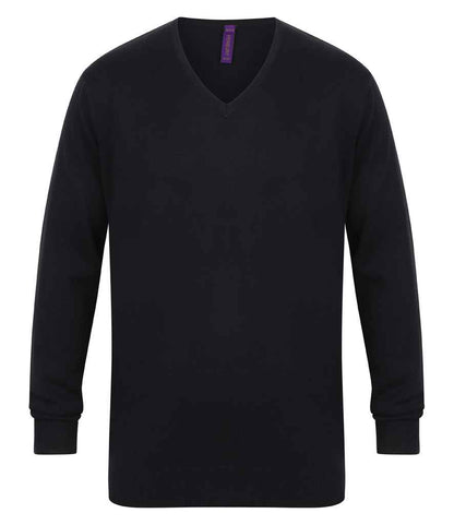 Henbury Lightweight Cotton Acrylic V Neck Sweater in Navy