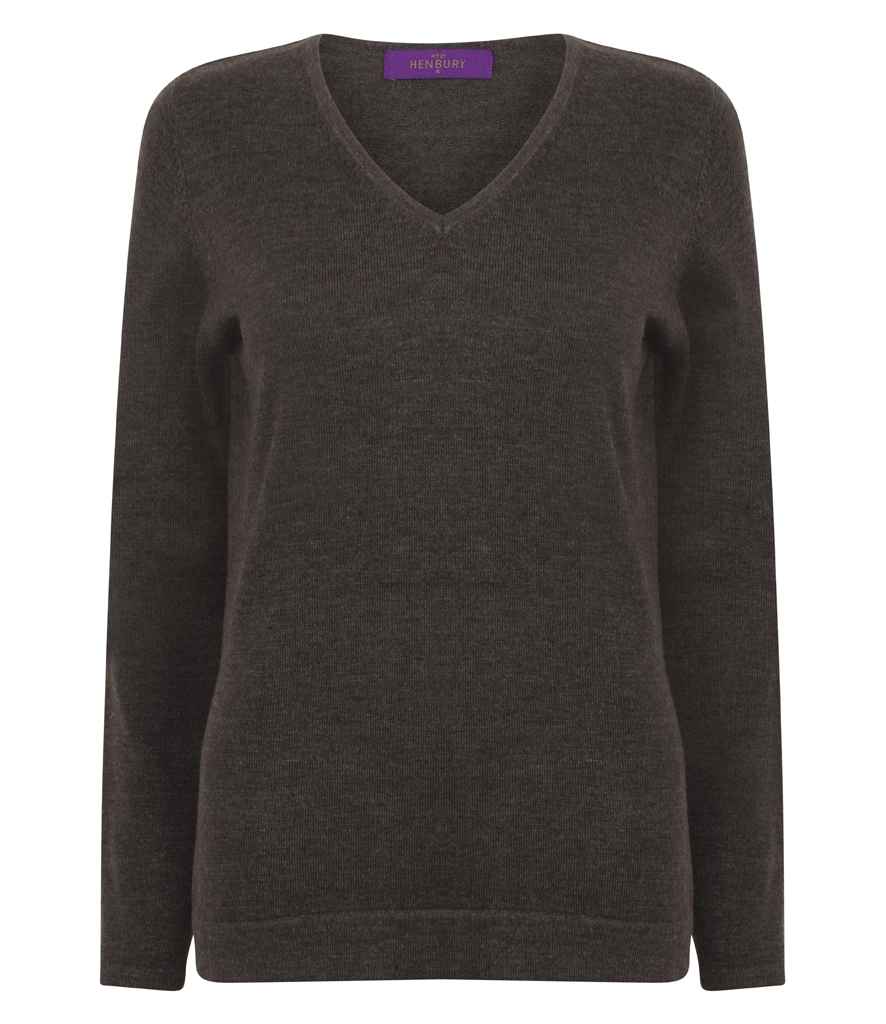 Henbury Ladies Lightweight Cotton Acrylic V Neck Sweater in Grey Marl
