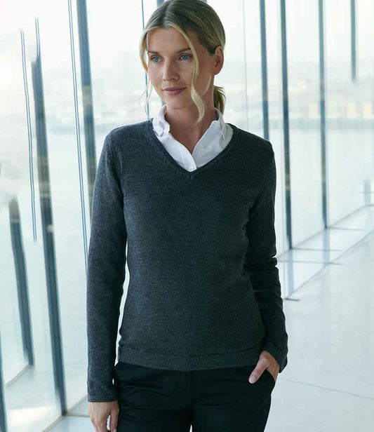 Henbury Ladies Lightweight Cotton Acrylic V Neck Sweater