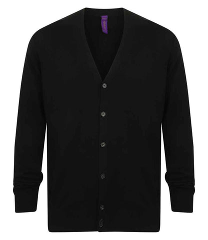 Henbury Lightweight Cotton Acrylic V Neck Cardigan in Black