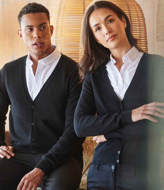 Henbury Lightweight Cotton Acrylic V Neck Cardigan - model image