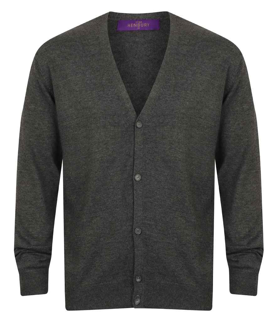 Henbury Lightweight Cotton Acrylic V Neck Cardigan in Grey Marl