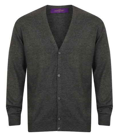 Henbury Lightweight Cotton Acrylic V Neck Cardigan in Grey Marl