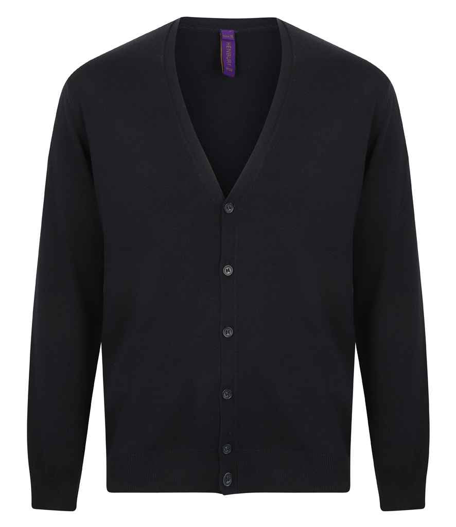 Henbury Lightweight Cotton Acrylic V Neck Cardigan in Navy