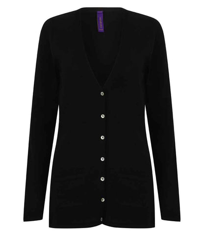 Henbury Ladies Cotton Acrylic V Neck Cardigan in Black