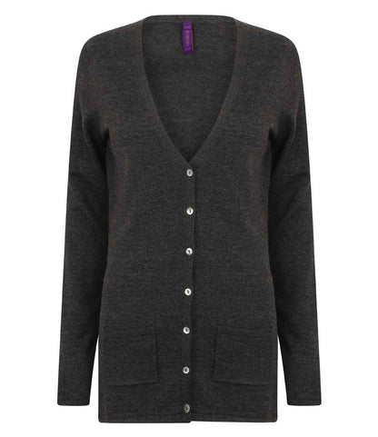 Henbury Ladies Cotton Acrylic V Neck Cardigan in Grey Marl