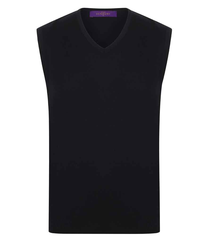 Henbury Lightweight Sleeveless Cotton Acrylic V Neck Sweater in Black