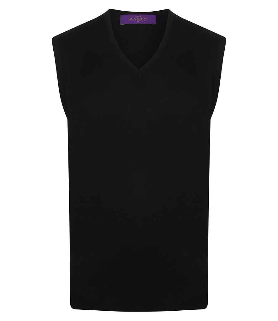 Henbury Lightweight Sleeveless Cotton Acrylic V Neck Sweater in Navy