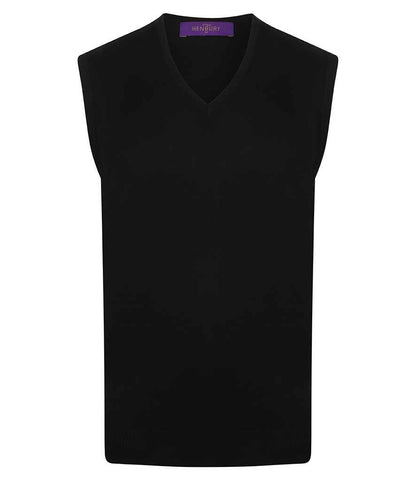 Henbury Lightweight Sleeveless Cotton Acrylic V Neck Sweater in Navy