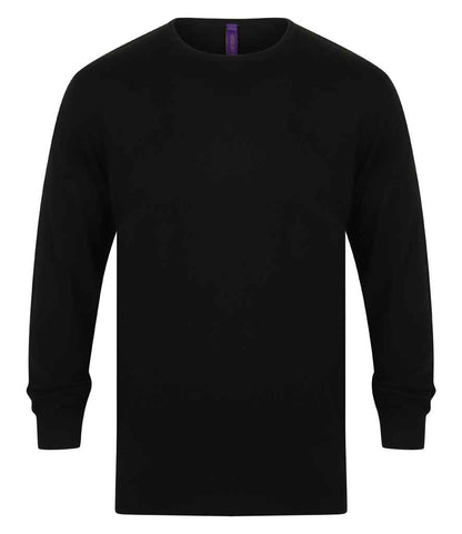 Henbury Lightweight Cotton Acrylic Crew Neck Sweater in Black