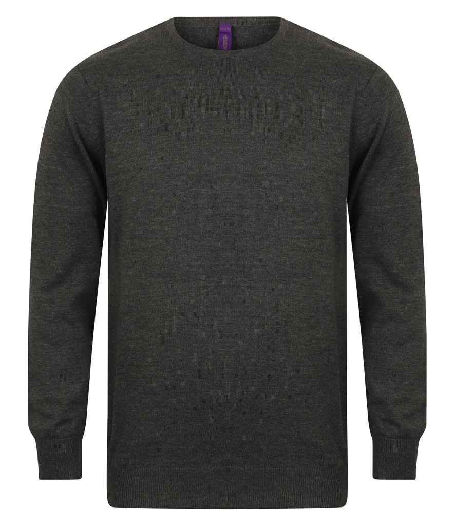 Henbury Lightweight Cotton Acrylic Crew Neck Sweater in Grey Marl