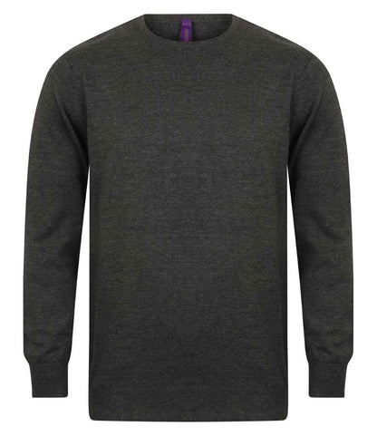 Henbury Lightweight Cotton Acrylic Crew Neck Sweater in Grey Marl