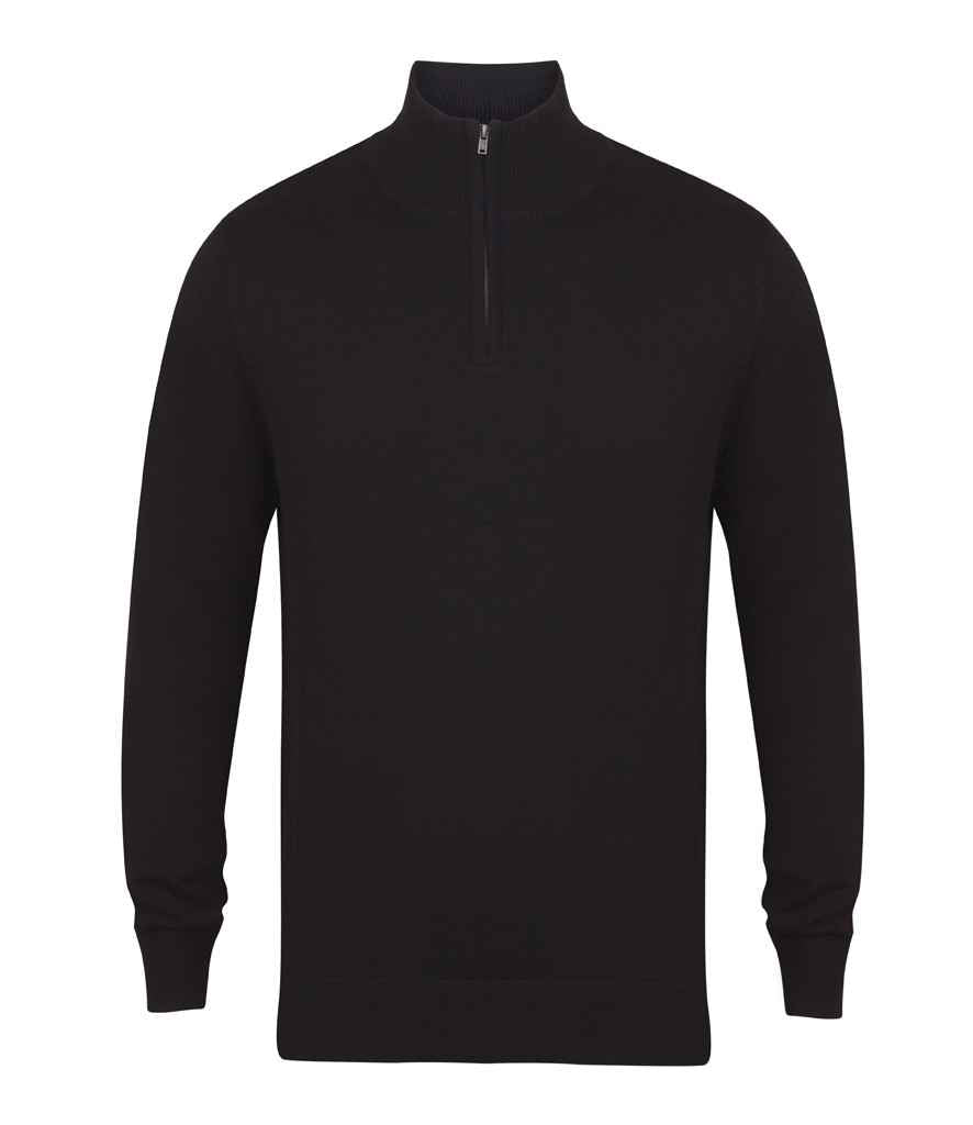 Henbury Zip Neck Sweater in Black
