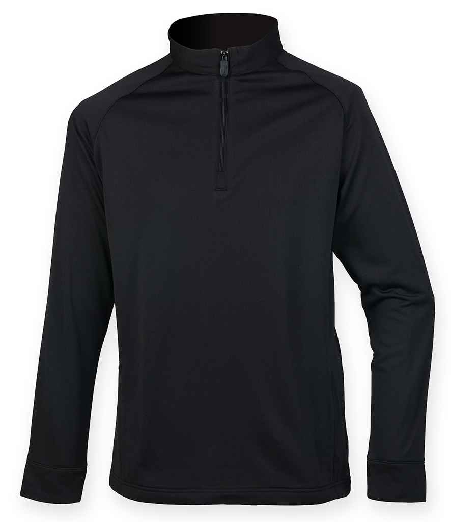 Henbury Henbury Zip Neck Wicking Top Black