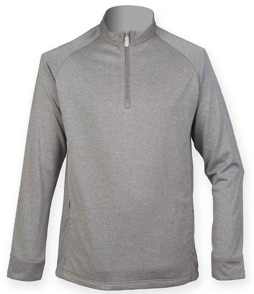 Henbury Henbury Zip Neck Wicking Top Grey Marl
