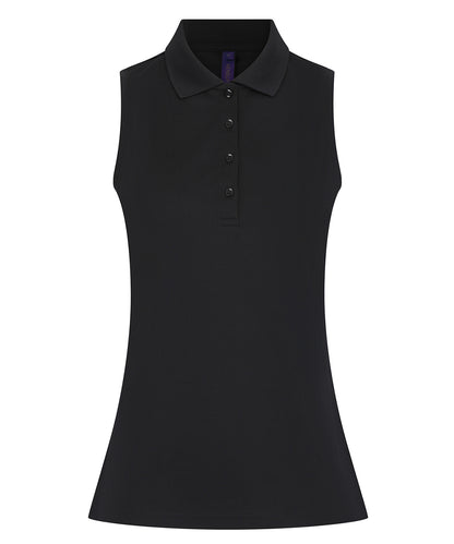 Henbury Women’s sleeveless Coolplus® polo shirt Black