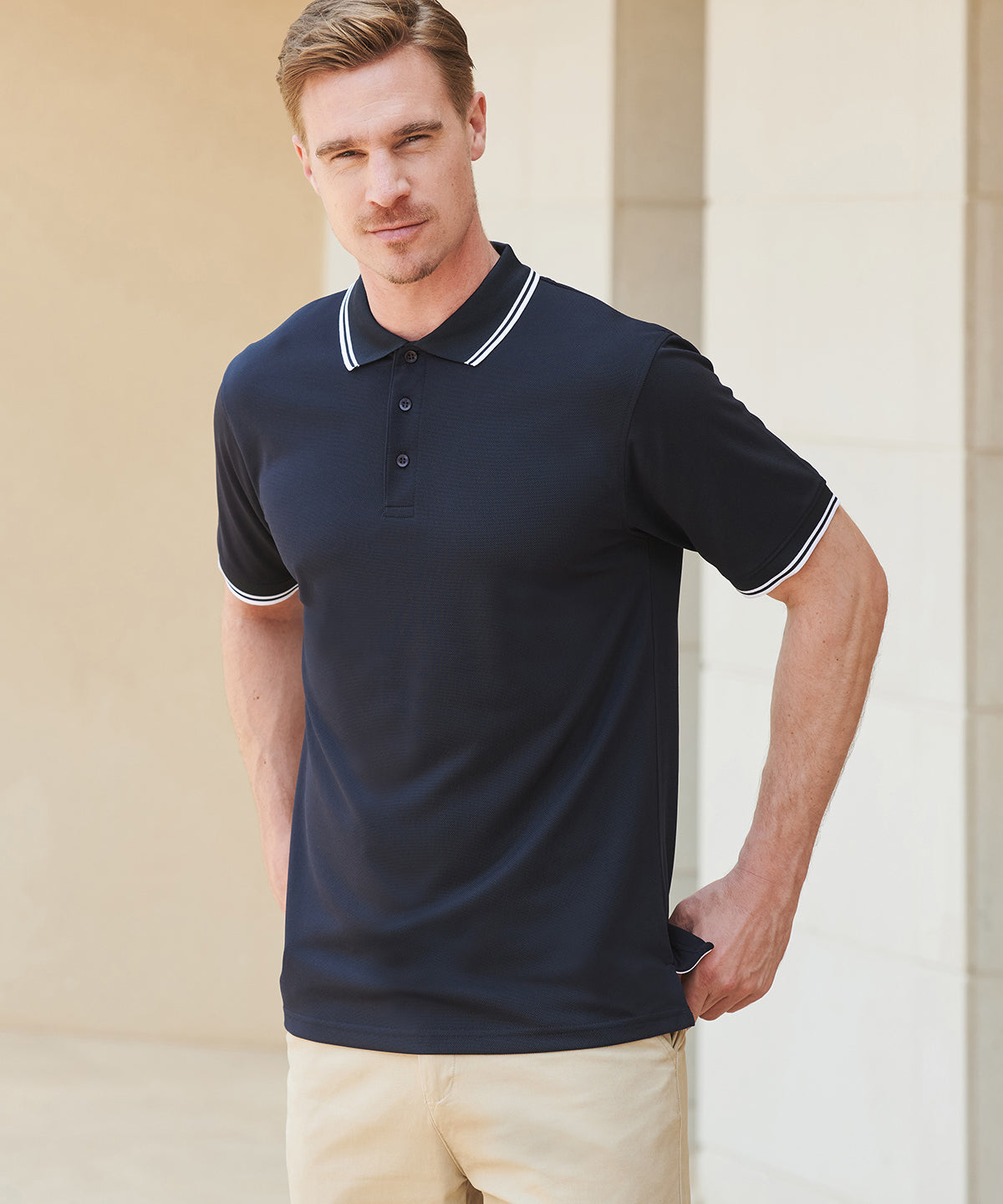 Henbury Double tipped Coolplus® polo shirt Black/White
