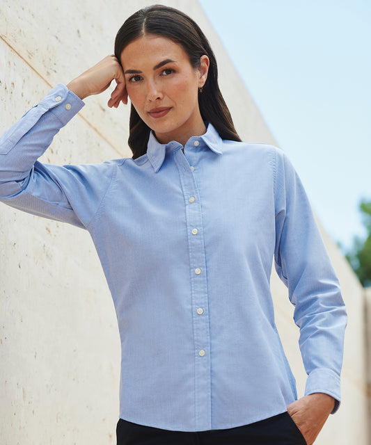 Henbury Women's classic long sleeve Oxford shirt Blue