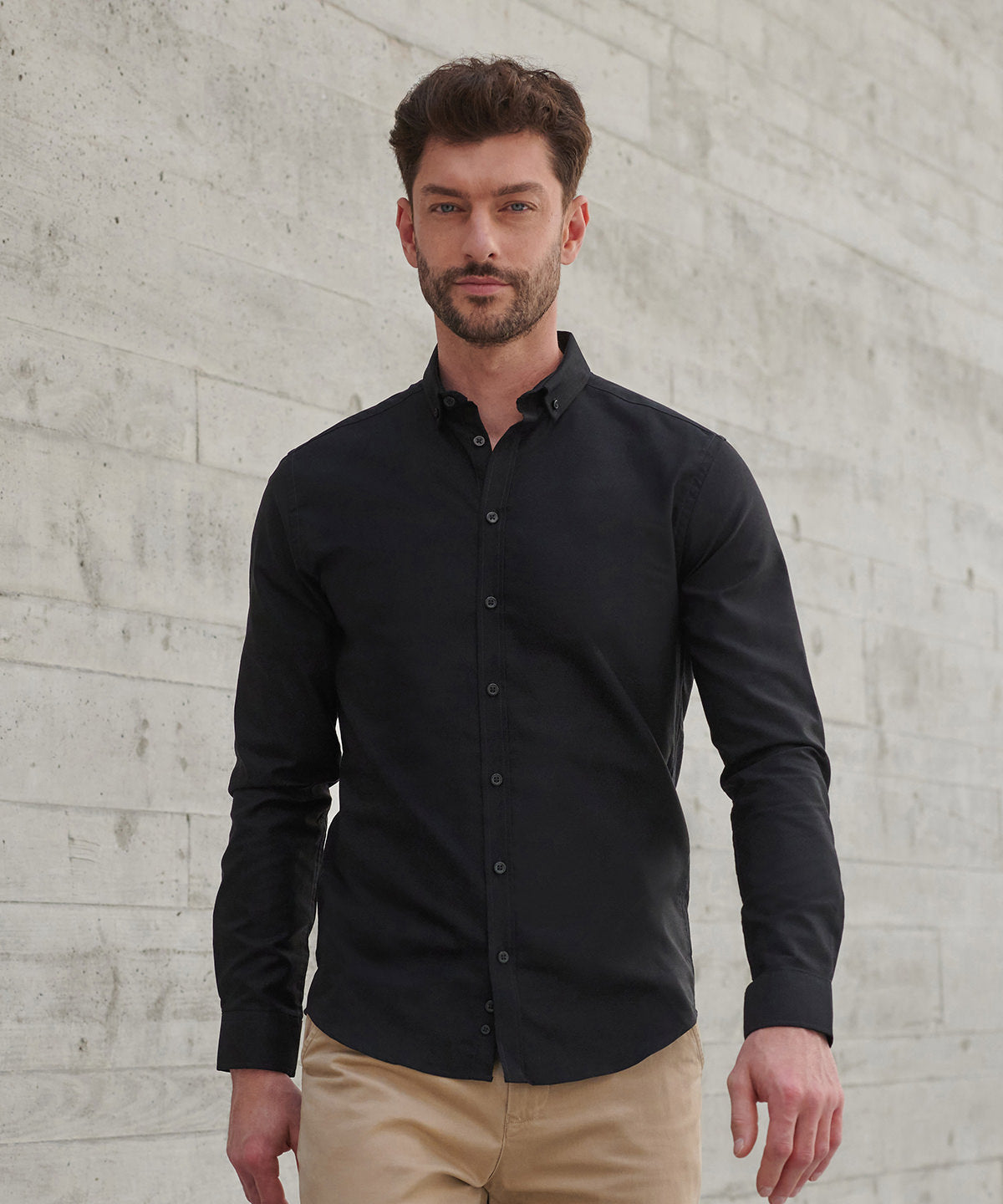 Henbury Modern long sleeve Oxford shirt Black