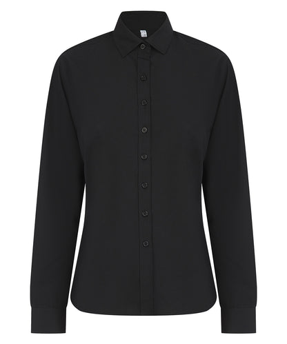 Henbury Women’s long sleeve ‘cotton-feel’ Coolplus® shirt Black