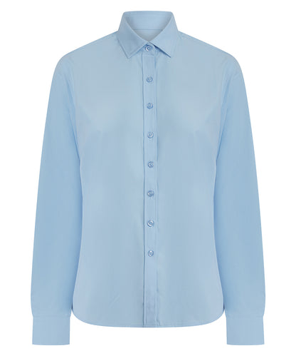 Henbury Women’s long sleeve ‘cotton-feel’ Coolplus® shirt Light Blue